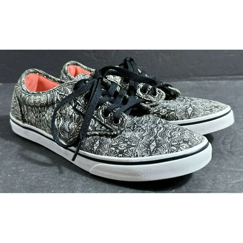 Vans Atwood Low Black Paisley Print Canvas Skate Shoes Women's Size 7 - Picture 3 of 8